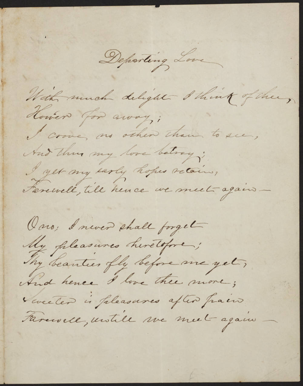 George Moses Horton was a poet born into slavery in Chatham County. Shown here is his poem, ‘Departed Love,’ digitized from the original by the Southern Historical Collection in the Wilson Special Collections Library at UNC library.